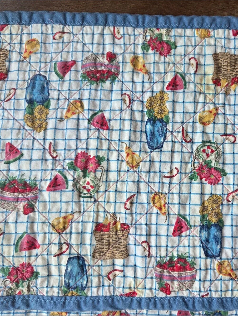 Vintage set of 10 Handmade Farmhouse Patchwork Watermelon Print Placemats
